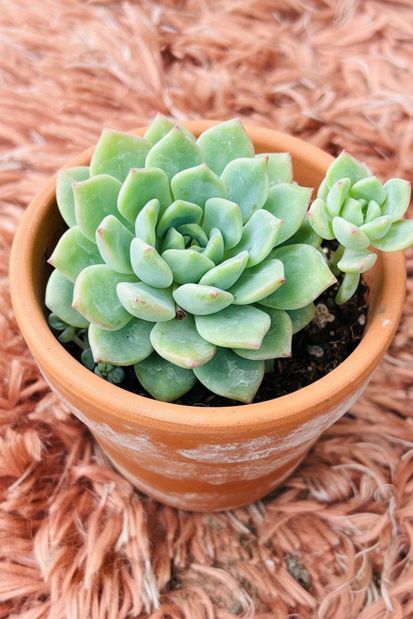 Echeveria Green Rosette in terracotta pot - angled view