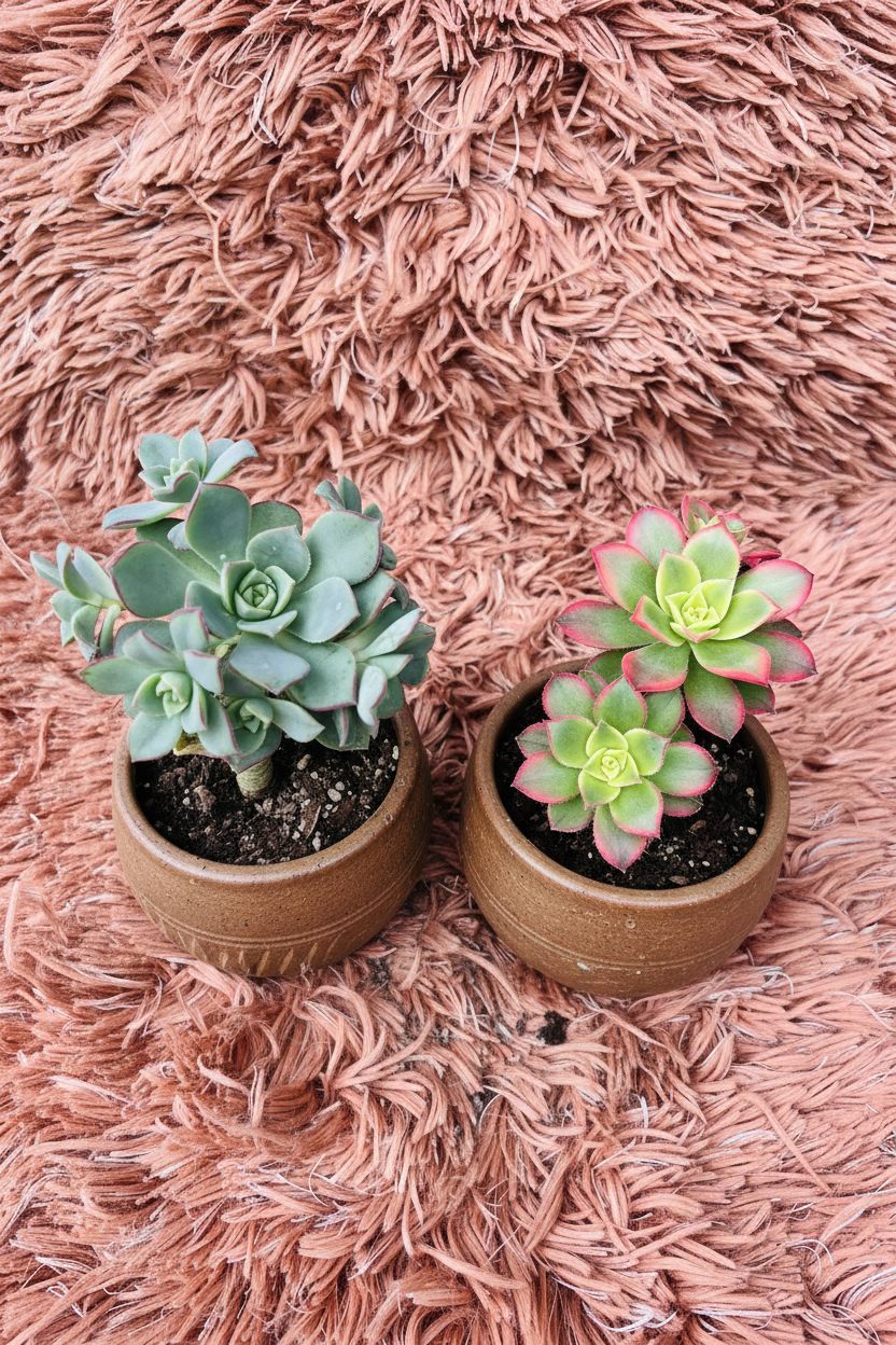 Aeonium Succulent Set in Ceramic Brown Pot - Top View