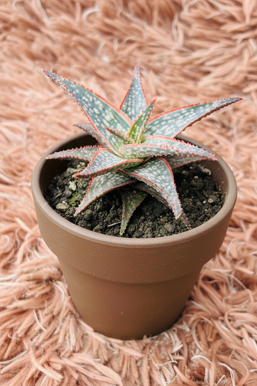 Aloe Aristata Lace Aloe in Ceramic Brown Pot - Side View