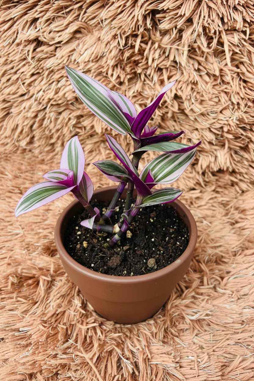 Tradescantia Spathacea in Ceramic Brown Pot - Top View