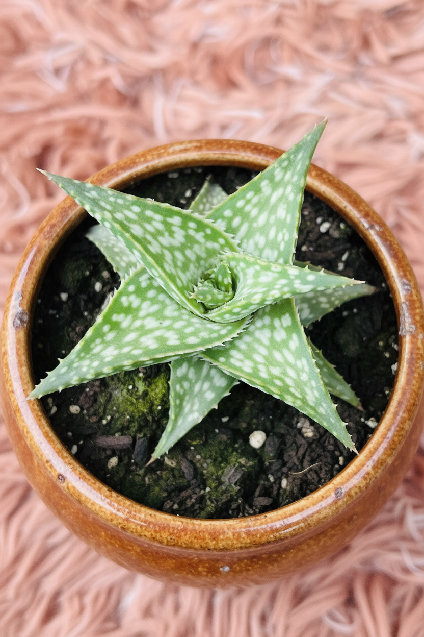 Aloe Brevifolia in Ceramic Brown Pot - Top View