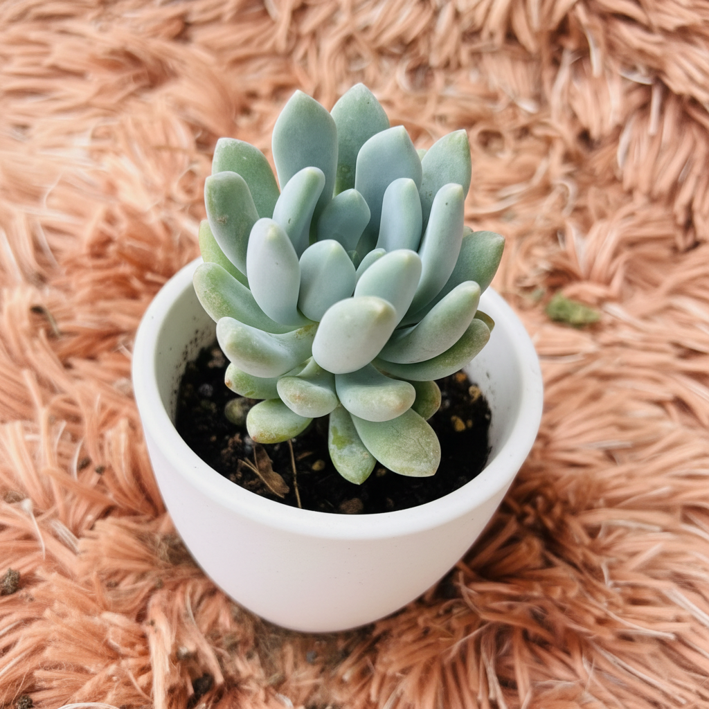Pachyveria Glauca in white ceramic pot – 45 degree angle