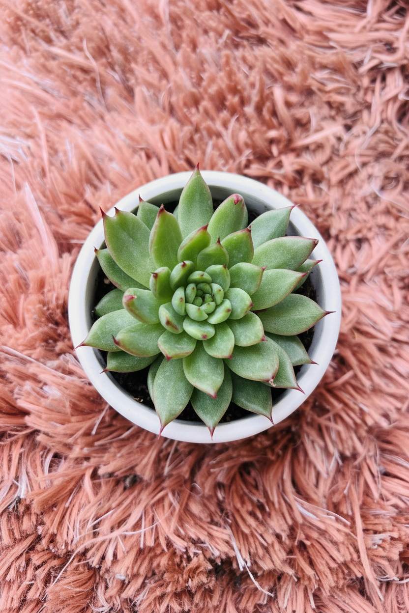 Echeveria agavoides top-down view showing tight symmetrical green rosette with red tips