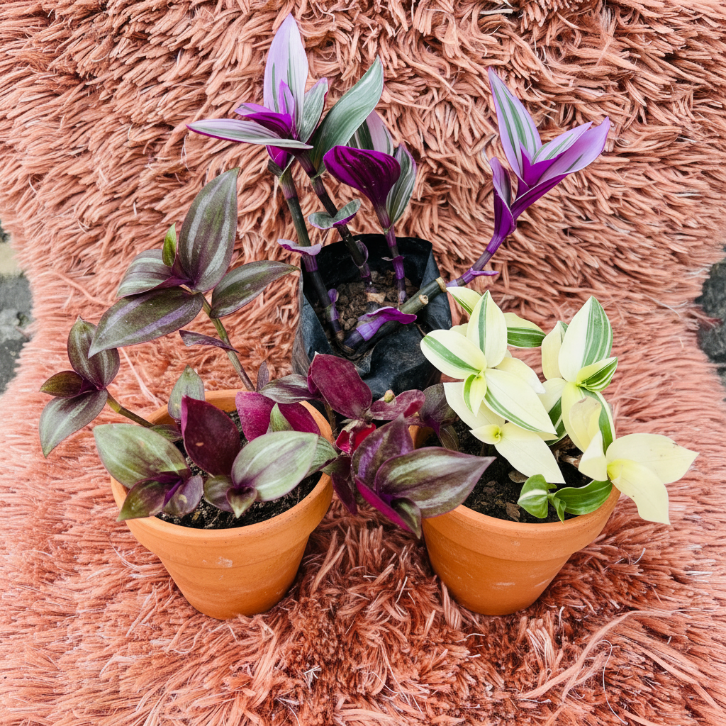 Tradescantia Set of 3 in terracotta pots - front close-up