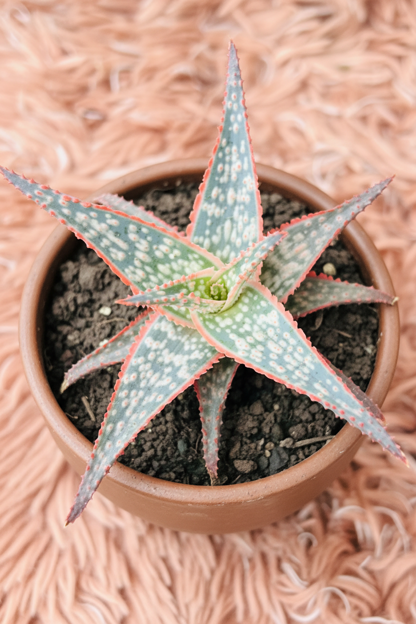 Aloe Aristata Lace Aloe in Ceramic Brown Pot - Top View