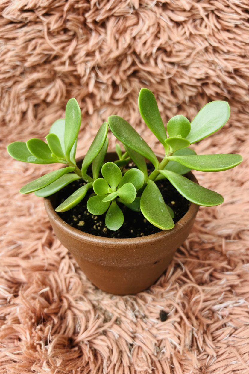 Hanging Crassula in Ceramic Brown Pot - Angle View