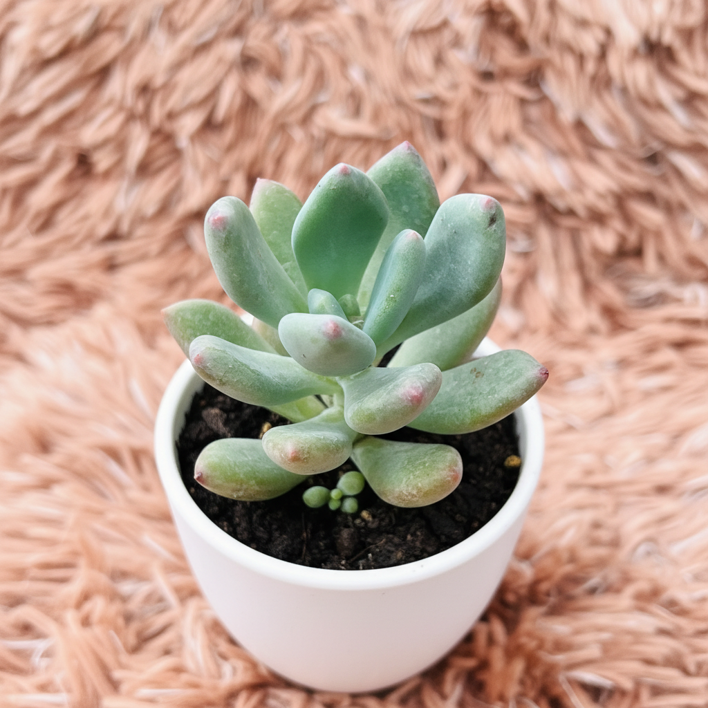 Pachyphytum Hookeri in white ceramic pot – top down
