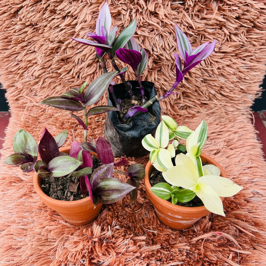 Tradescantia Set of 3 in terracotta pots - top view