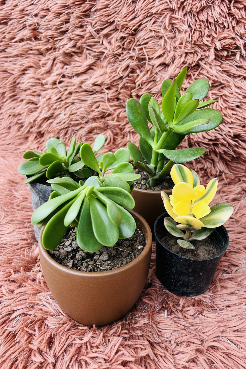 Crassula Succulent Set in Ceramic Brown Pot - Side View