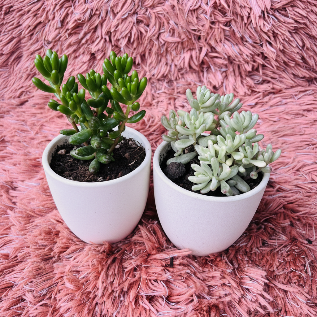 Jelly Bean Plant Set of 2 – White Ceramic Pot Photo 2