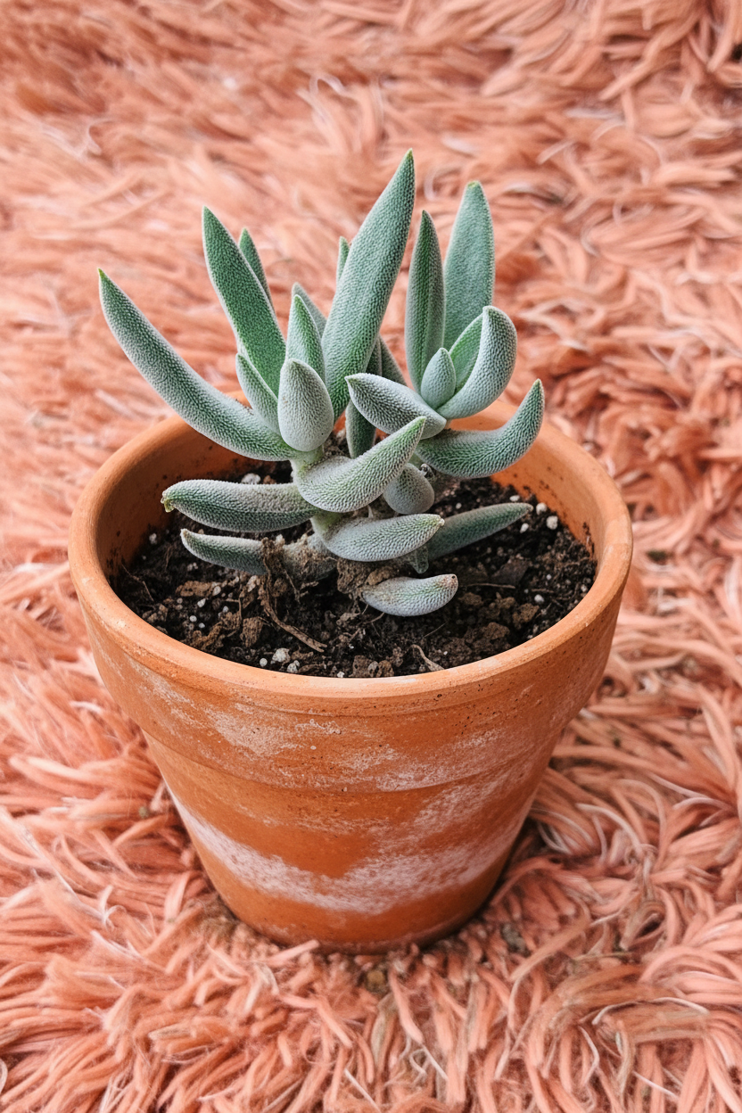 Velvet Senecio - elevated angle terracotta