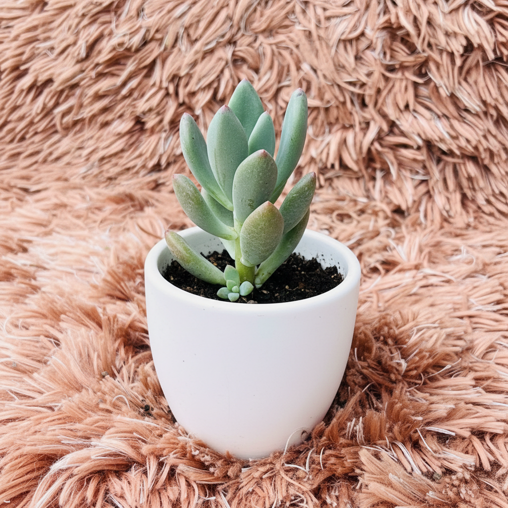 Pachyphytum Hookeri in white ceramic pot – side view