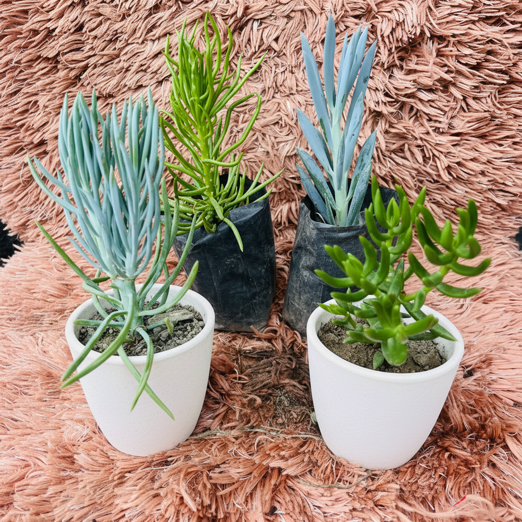Senecio Sedum Set of 4 – White Ceramic Pot Photo 2