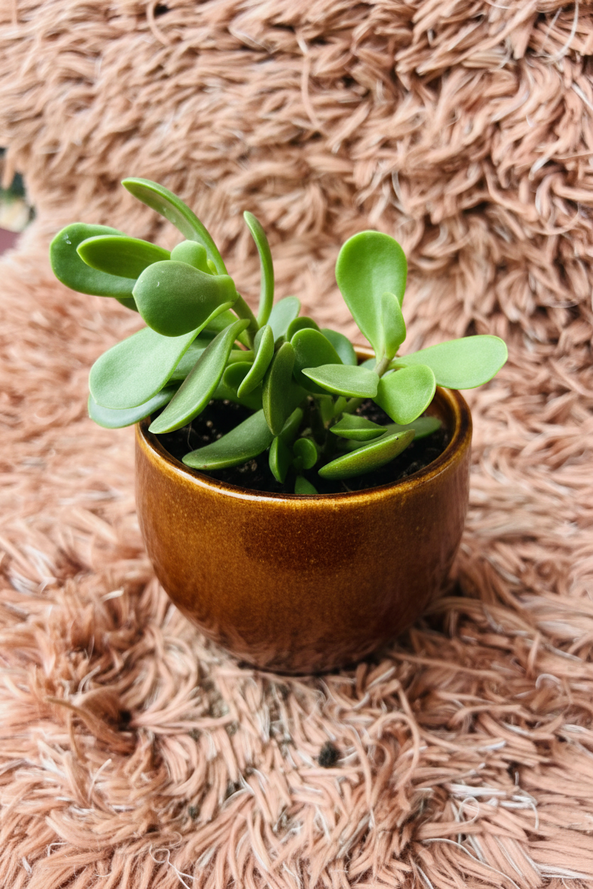 Hanging Crassula in Ceramic Brown Pot - Side View