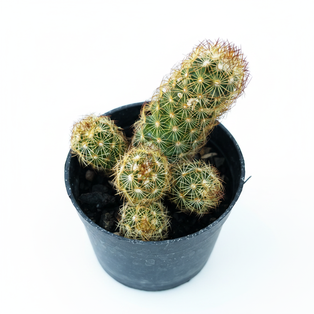 Mammillaria Elongata Golden Lace Cactus with golden spines in dark pot