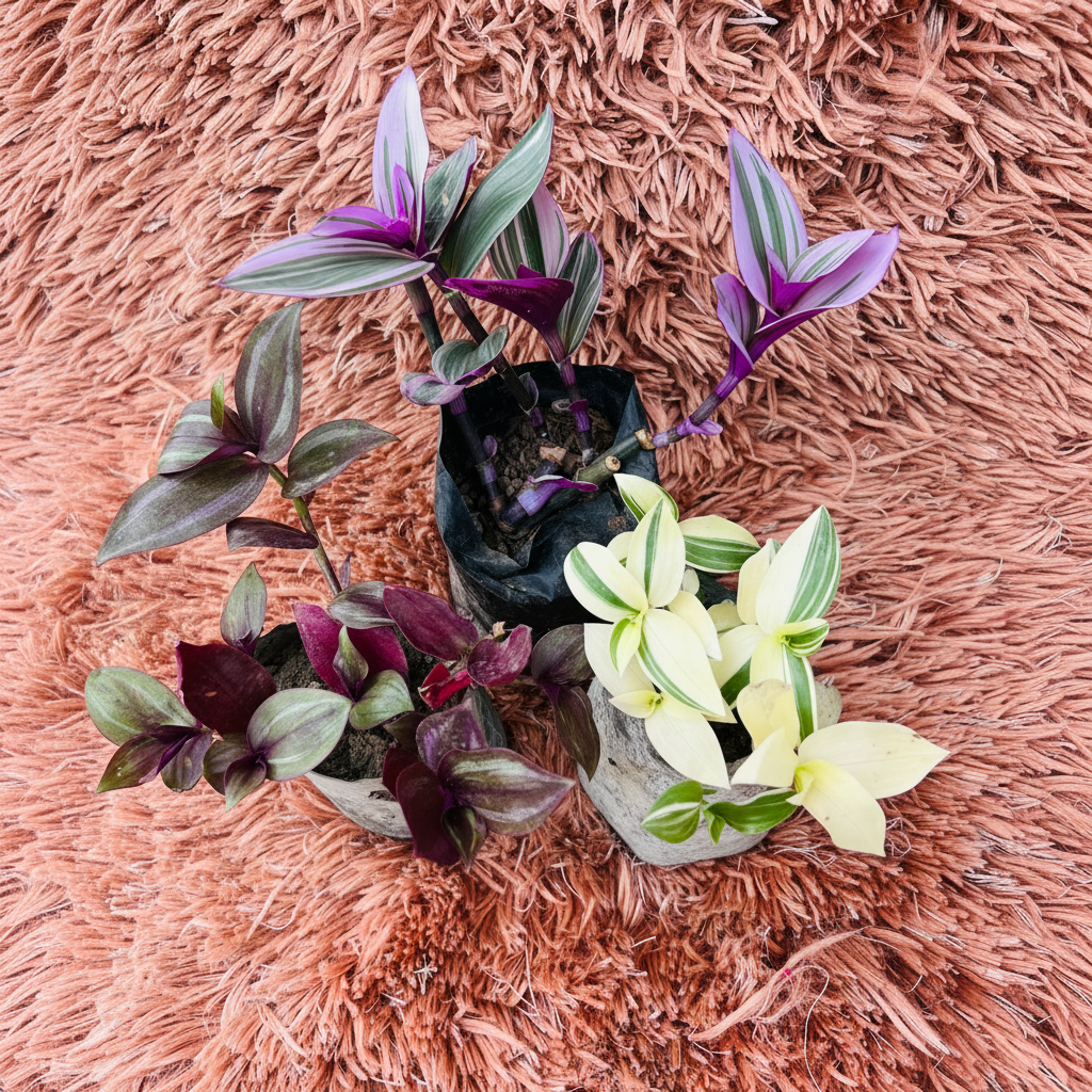 Tradescantia Set of 3 in terracotta pots - elevated angle