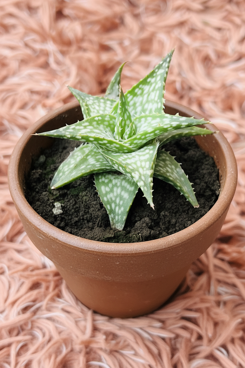 Aloe Brevifolia in Ceramic Brown Pot - Side View