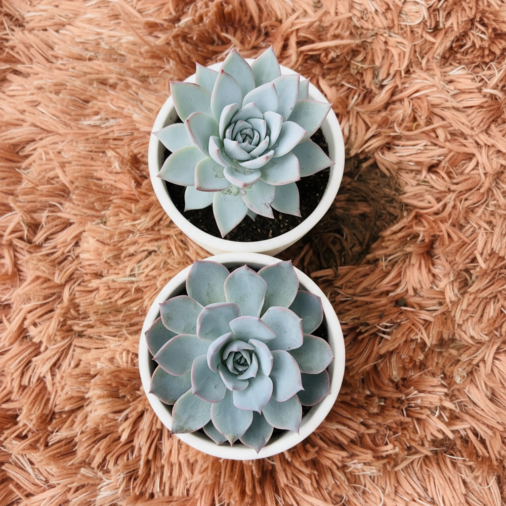 Echeveria Blue Bird Set of 2 – White Ceramic Pot Photo 2