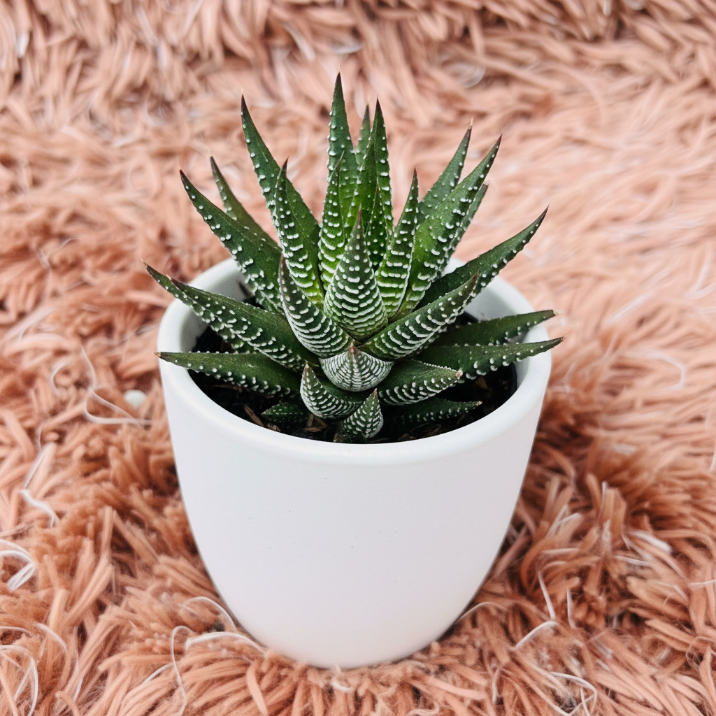 Haworthia Fasciata in white ceramic pot – top down