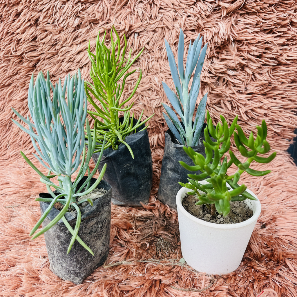 Senecio Sedum Set of 4 – White Ceramic Pot Photo 1