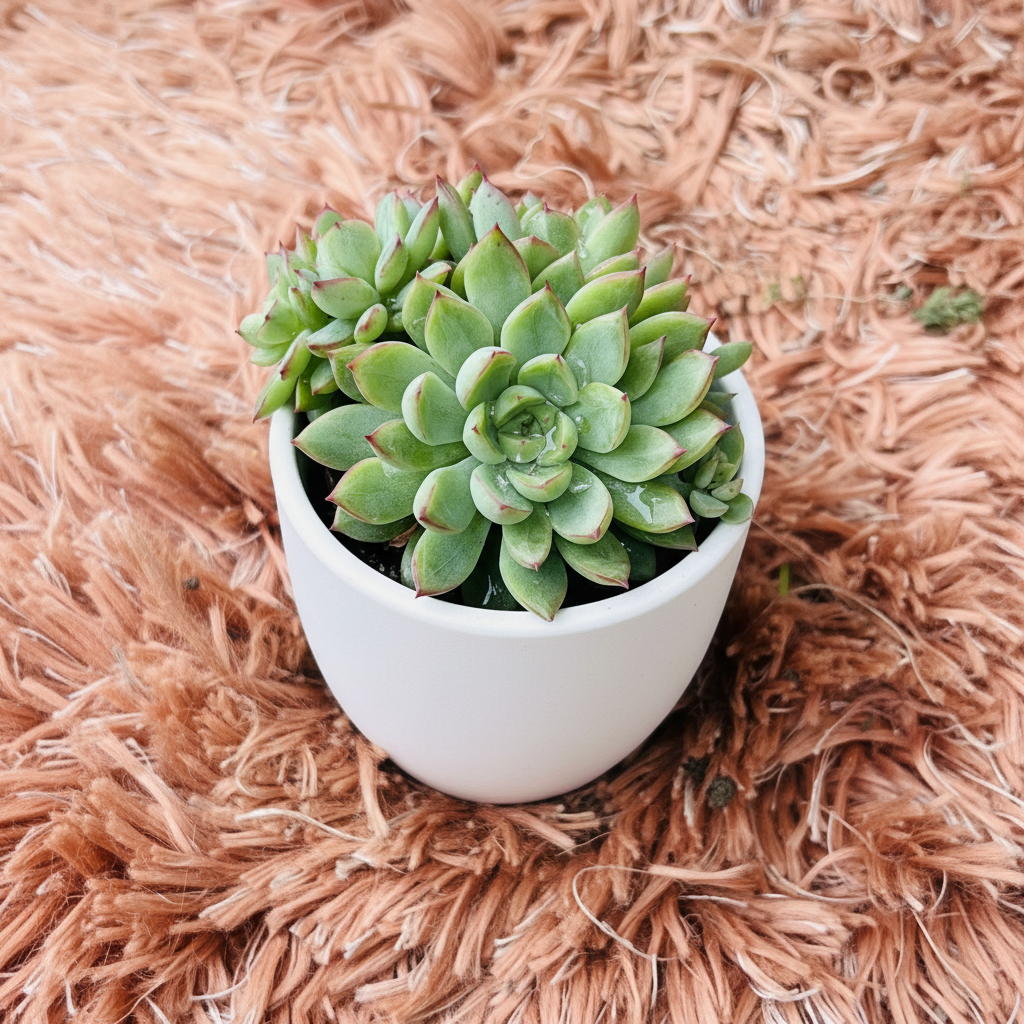 Echeveria Agavoides in white ceramic pot – 45 degree angle