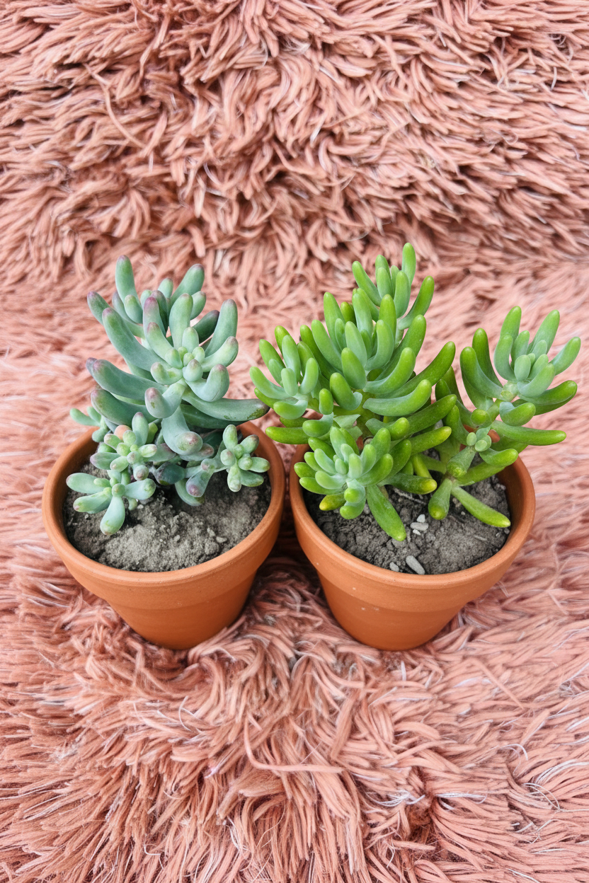 Hard Sedum Succulent Set in Ceramic Brown Pot - Top View