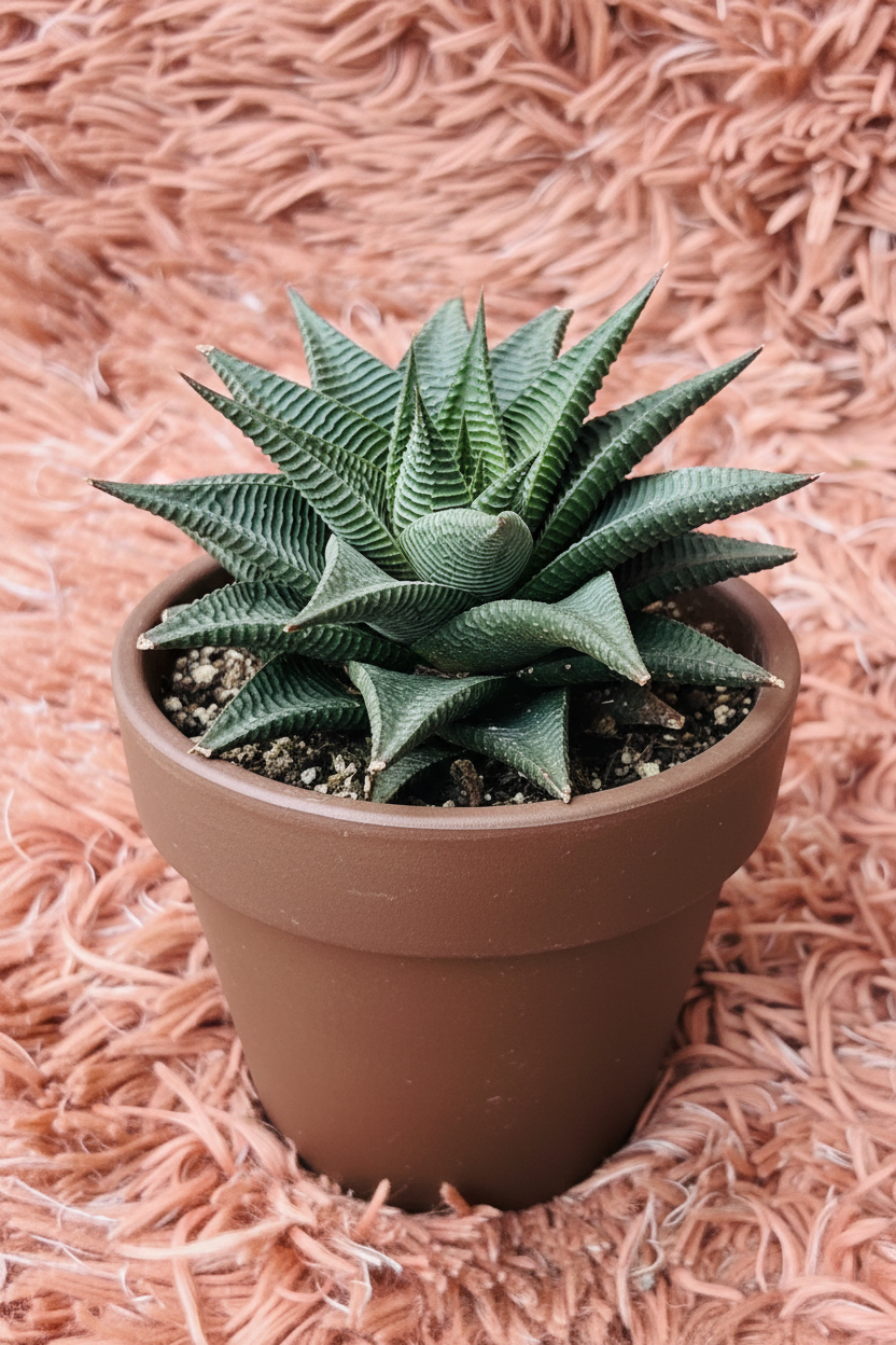 Haworthia Limifolia Fairy Washboard in Ceramic Brown Pot - Side View