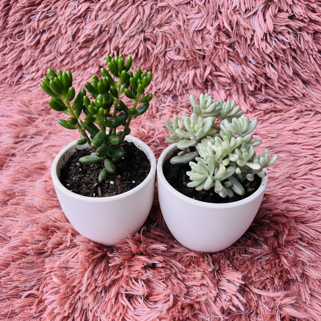 Jelly Bean Plant Set of 2 – White Ceramic Pot Photo 1