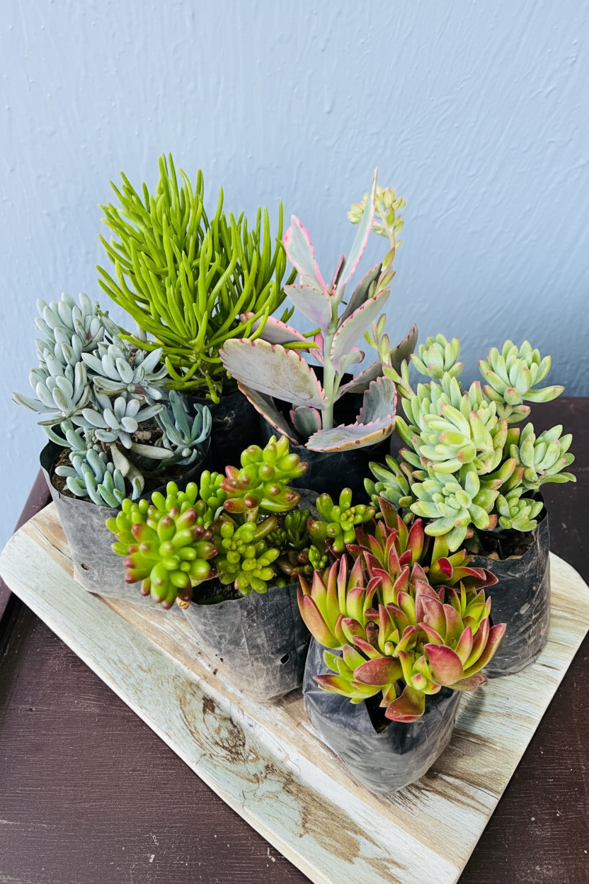 Succulent Combo 6 Plants on Wooden Board