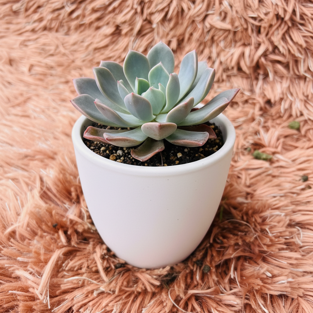 Echeveria Pulidonis in white ceramic pot – side angle
