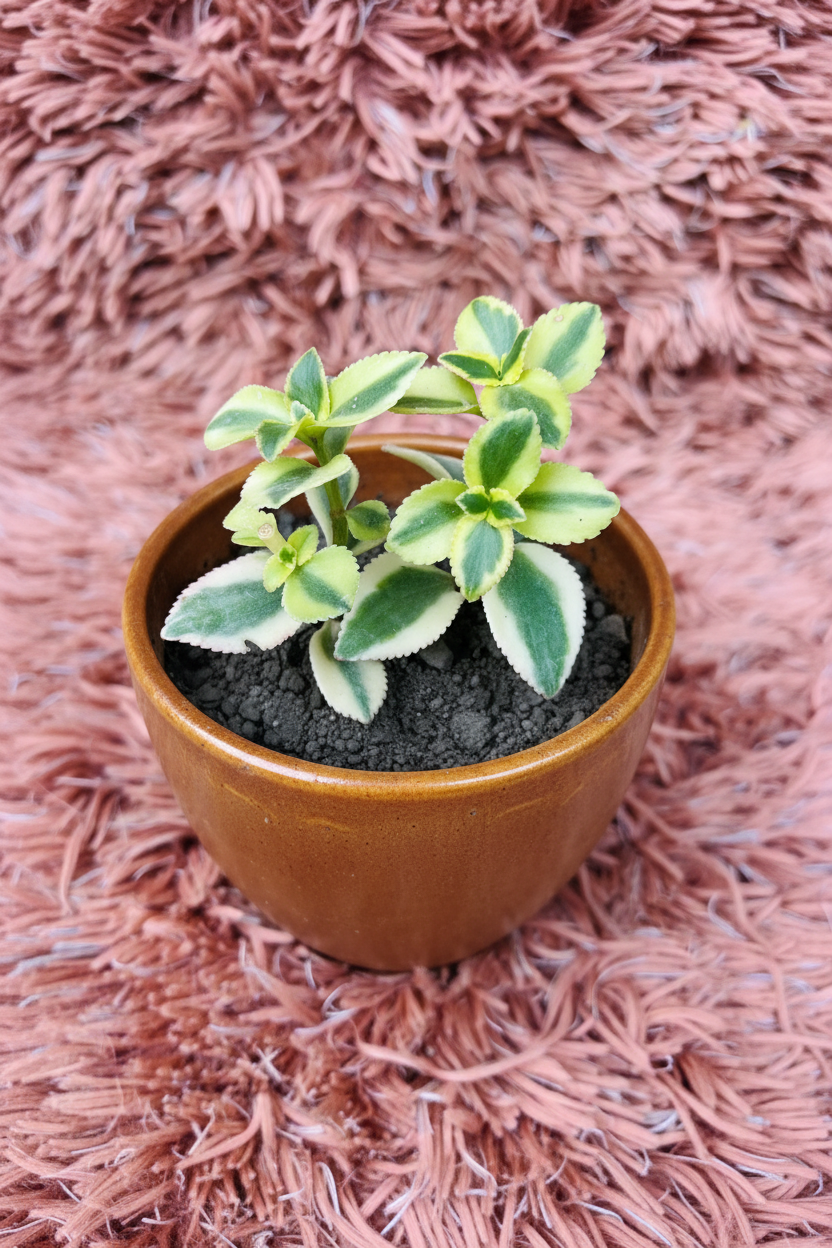 Euphorbia Milii Variegated in Ceramic Brown Pot