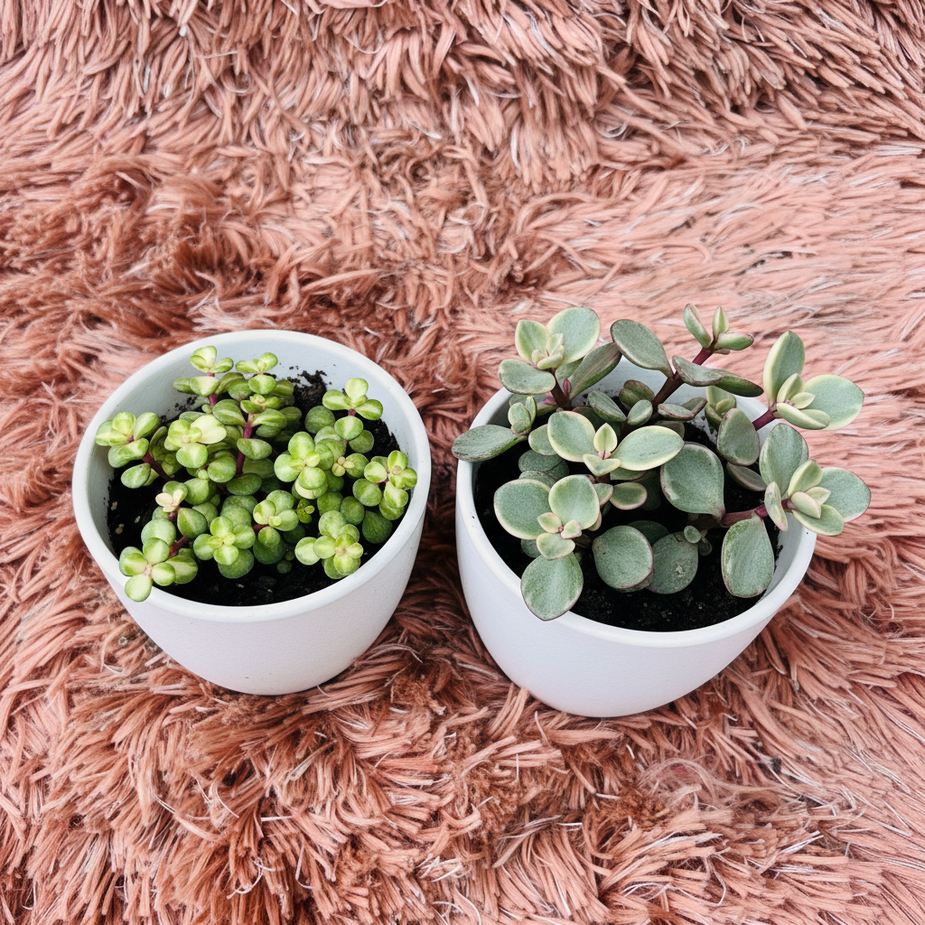 Portulacaria Afra Dwarf Jade Set of 2 – White Ceramic Pot Photo 1