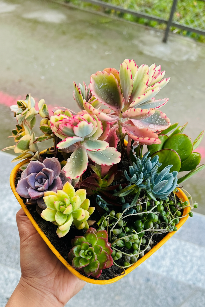 Colourful Succulent Combo 9 Plants in Yellow Pot
