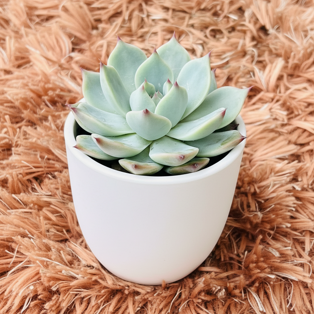Echeveria Elegans in white ceramic pot – side angle