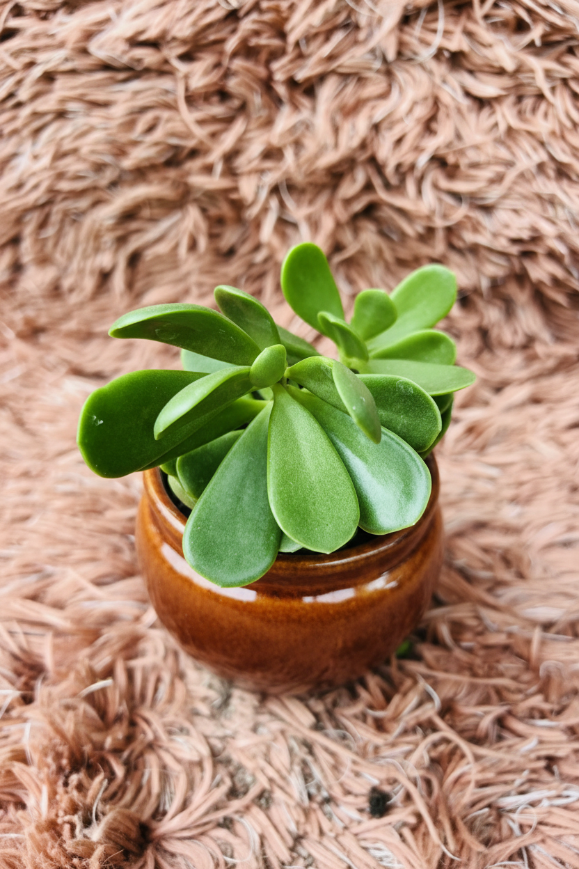 Hanging Crassula in Ceramic Brown Pot - Top View