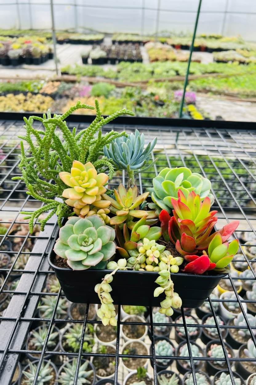 Succulent Combo 8 Plants in Black Pot on Wire Rack