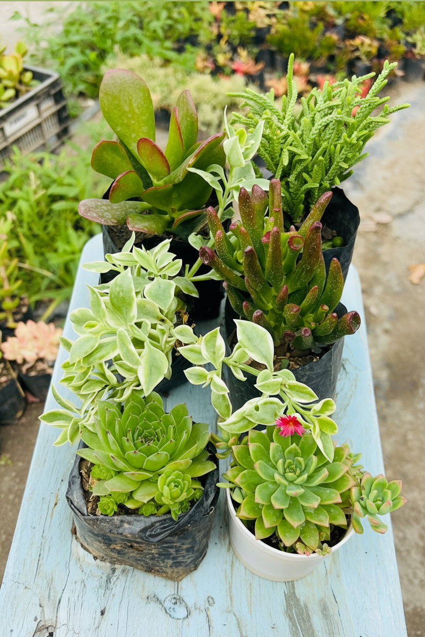 6 Plants Combo with Flowering Delosperma and Variegated Tradescantia