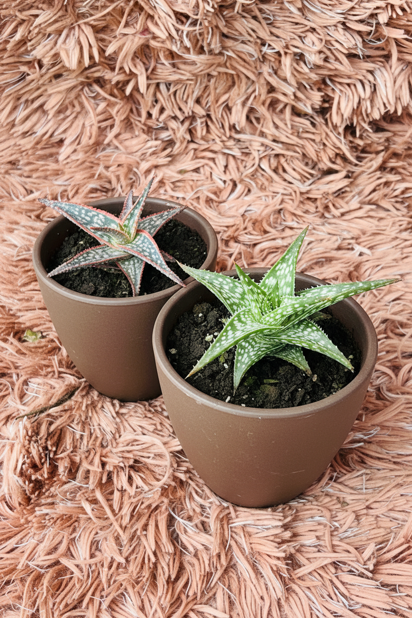 Aloe Aristata and Brevifolia Set in Ceramic Brown Pot - Side View
