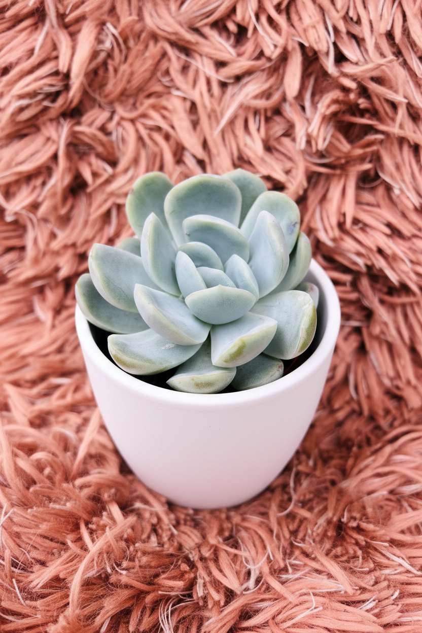 Echeveria subsessilis Morning Beauty three-quarter view in white ceramic pot
