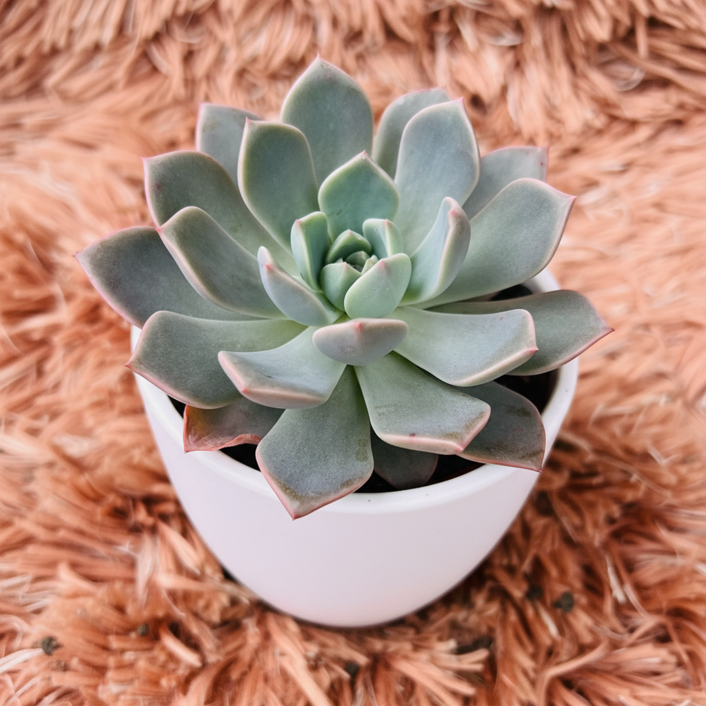 Echeveria Pulidonis in white ceramic pot – 45 degree angle
