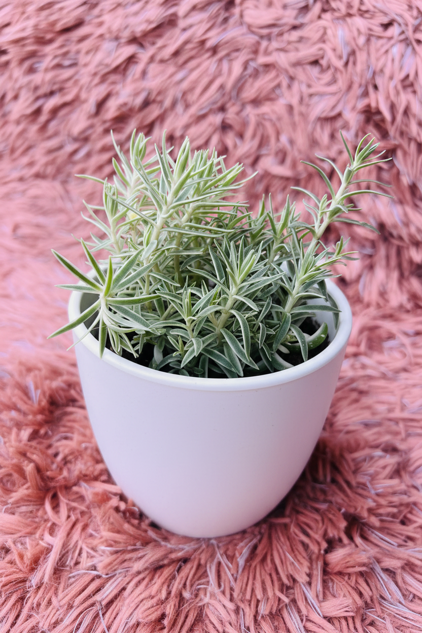 Green Star succulent side angle view in white ceramic pot